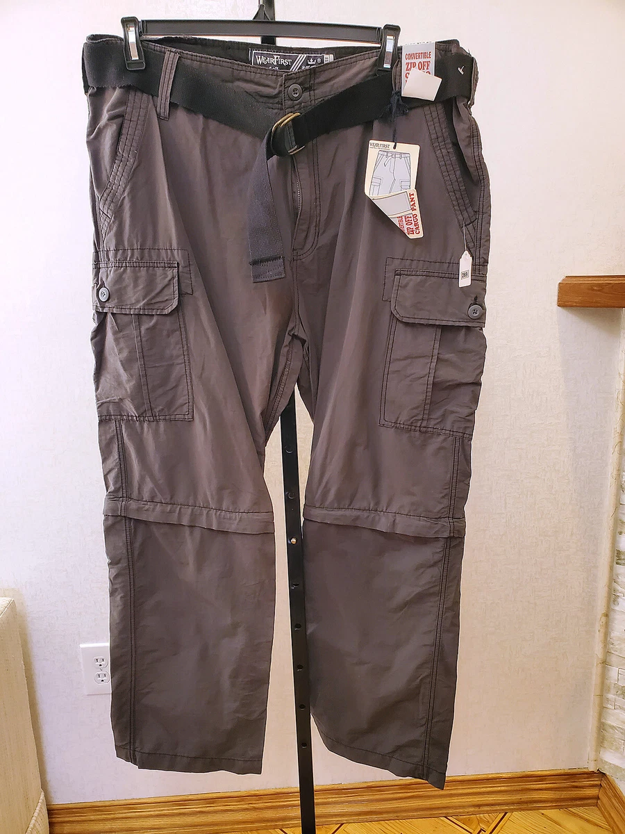WEAR FIRST MEN'S CONVERTIBLE ZIP OFF CARGO PANT GREY SIZE