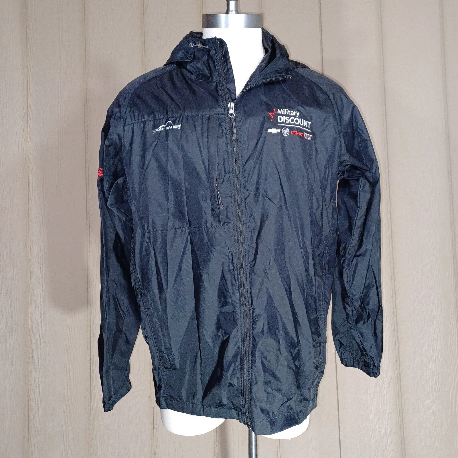 EDDIE BAUER Coat Mens Large Black Raincoat Freedom Camping Hiking Windbreaker