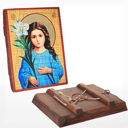 Triletstvujushhaja Gottesmutter, Christliche Holz Ikone 16x12,5 Handarbeit 37025 - Picture 2 of 2