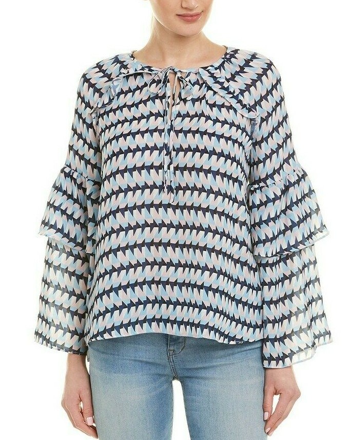 $278 NWT PARKER SzM TIERED LONG SLEEVE CREW NECK BLOUSE TOP