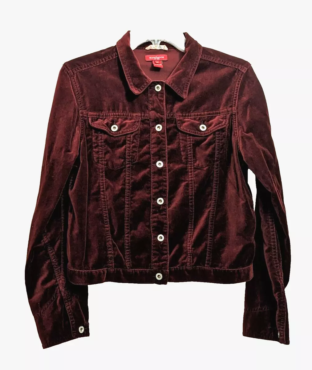 Sundance Wine Red Velvet Jacket Buttons Pockets Cotton Women s Medium Cotton