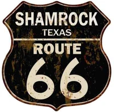 SHAMROCK, TEXAS Route 66 Shield Metal Sign Man Cave Garage 211110014222