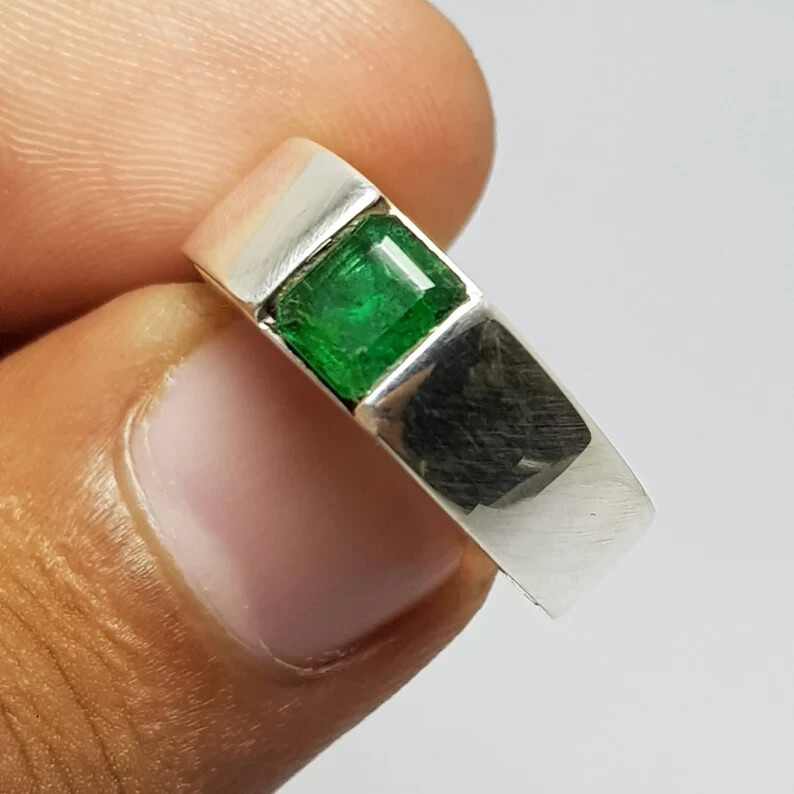 1.50CT Emerald Cut Natural Emerald Wedding Solitaire Men's Ring 14k