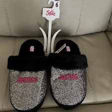 Justice Big Girls Black Glitter Slip-on Scuff Slippers Size 6 NEW W TAGS