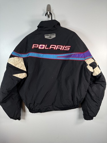 Vtg Polaris Men Full Zip Quilt Lined Winter Ski Snowmobile Jacket Black Sz Large - Picture 9 of 11