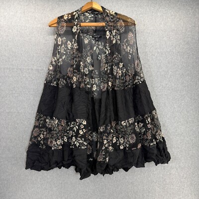 Comfy USA Womens Size Small Sheer Black Floral Sleeveless Top Vest Layering NWT