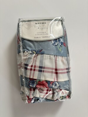 Waverly Garden Room Blue Floral Cottage Ruffle Table Topper 36  Retired