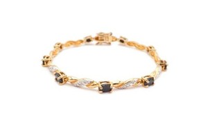 Authentic Ross Simons Sapphire Diamond Bracelet Gold Plated Sterling Silver 925 7.25" H5