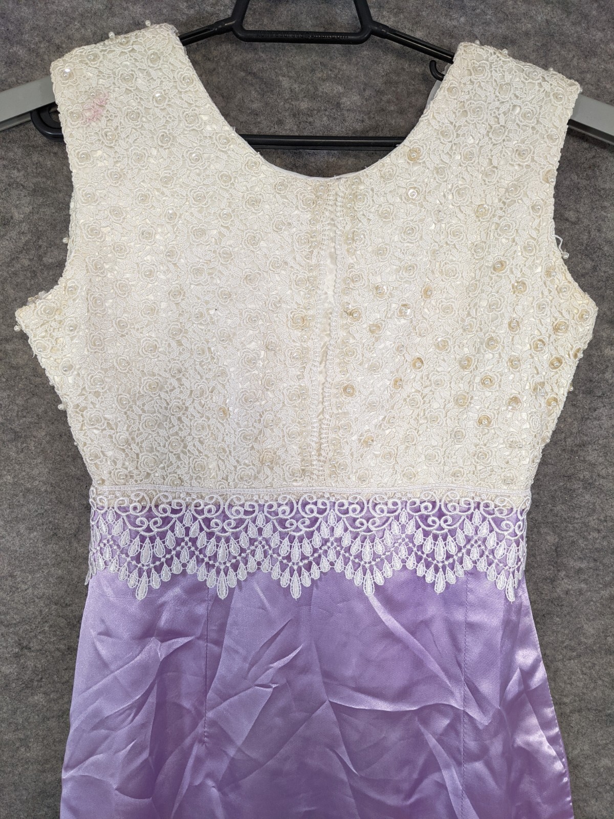 Handmade Maxi Dress Women Small Purple White Beaded Lace Bodice Thigh Slit Prom