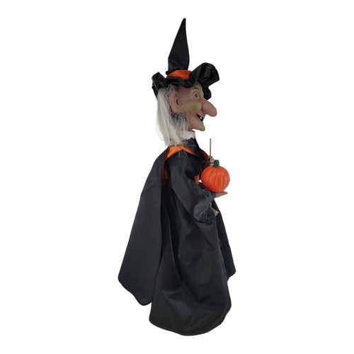 Hexe Halloween beleuchteter Kürbis Besen grüne Augen Dekoration Vintage 18 Zoll - Bild 3 von 10