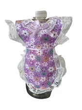 Purple Floral Print Apron Coverup Pancake Syrup Catsup Dish Soap Bottle Fun Gift