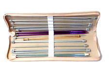 Vintage Tapestry Case Mixed Lot 22 Knitting Needle Sets Plastic Wood Aluminum