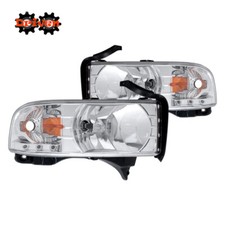 94-01 Dodge Ram 1500 2500 3500 Chrome Housing 1pc Headlights Wled Drl Amber