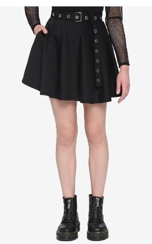 Hot Topic Womens Black Skater Skirt With Grommet Belt Size 1/ 1X - Picture 5 of 6