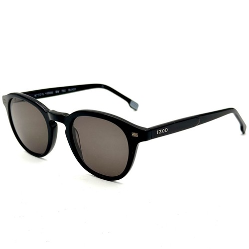 IZOD Fashion Designer Round Sunglasses Classic Black Frame Black Lenses 145mm - Picture 4 of 12