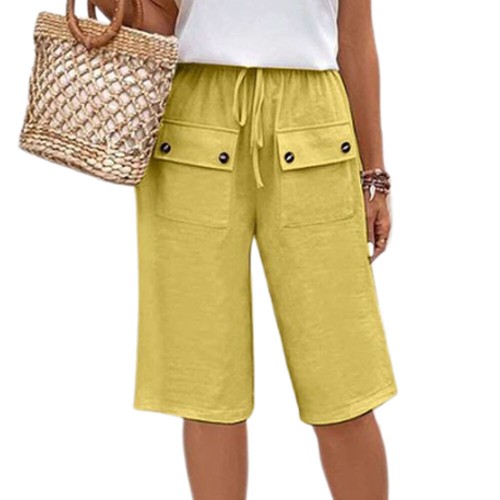Short Pants Drawstring Elastic Waist Casual Shorts Knee Length Solid Color New v - Picture 3 of 17