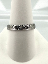 STERLING SILVER HAWAIIAN PLUMERIA FLOWER SCROLL 4MM BAND RING