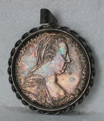 A Fine Silver Pendant Set With A Silver Austrian Coin With Bust Of Maria Theresa