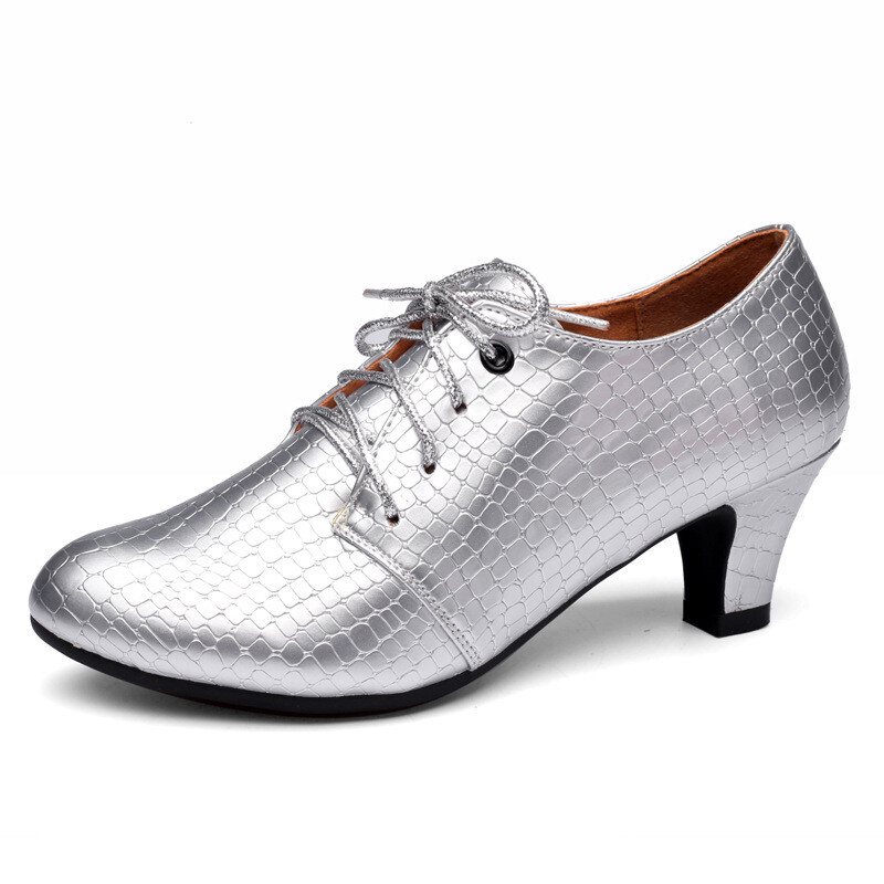 Zapatos Oxford modernos con cordones para baile de salsa de tacón bajo con patrón de piedra de salón de baile para damas