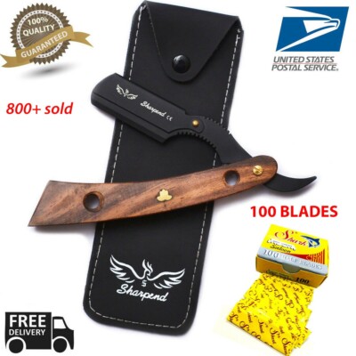  WOOD BARBER STRAIGHT CUT THROAT SALON SHAVING RAZOR SHAVETTE RASOI RASOIRS