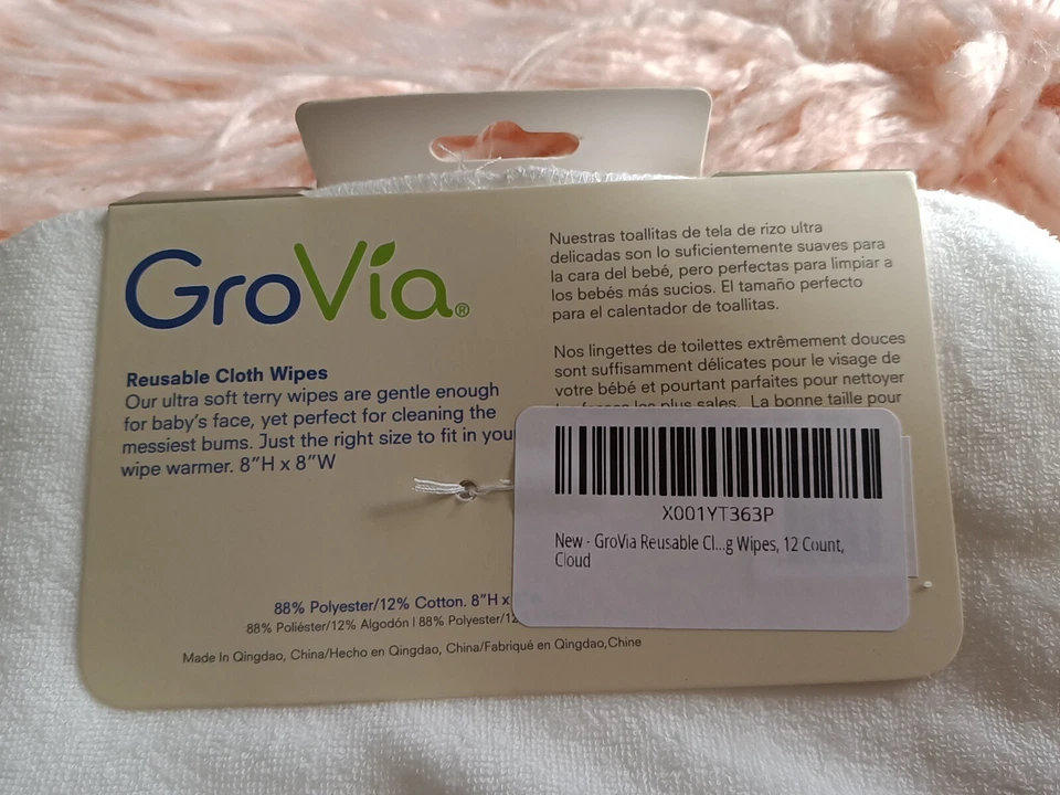 Grovia Reusable Cloth Diapering Wipes, 12 Count all white brand new attached tag - Image 3 of 4
