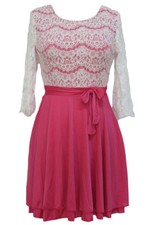 Lace Bodice Double Layed Pink Skirt Skater Dress