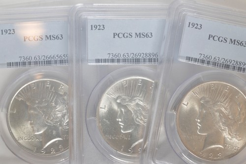 1923 Peace Silver Dollar Set of 3 Us Coin PCGS Certified MS63 US$1