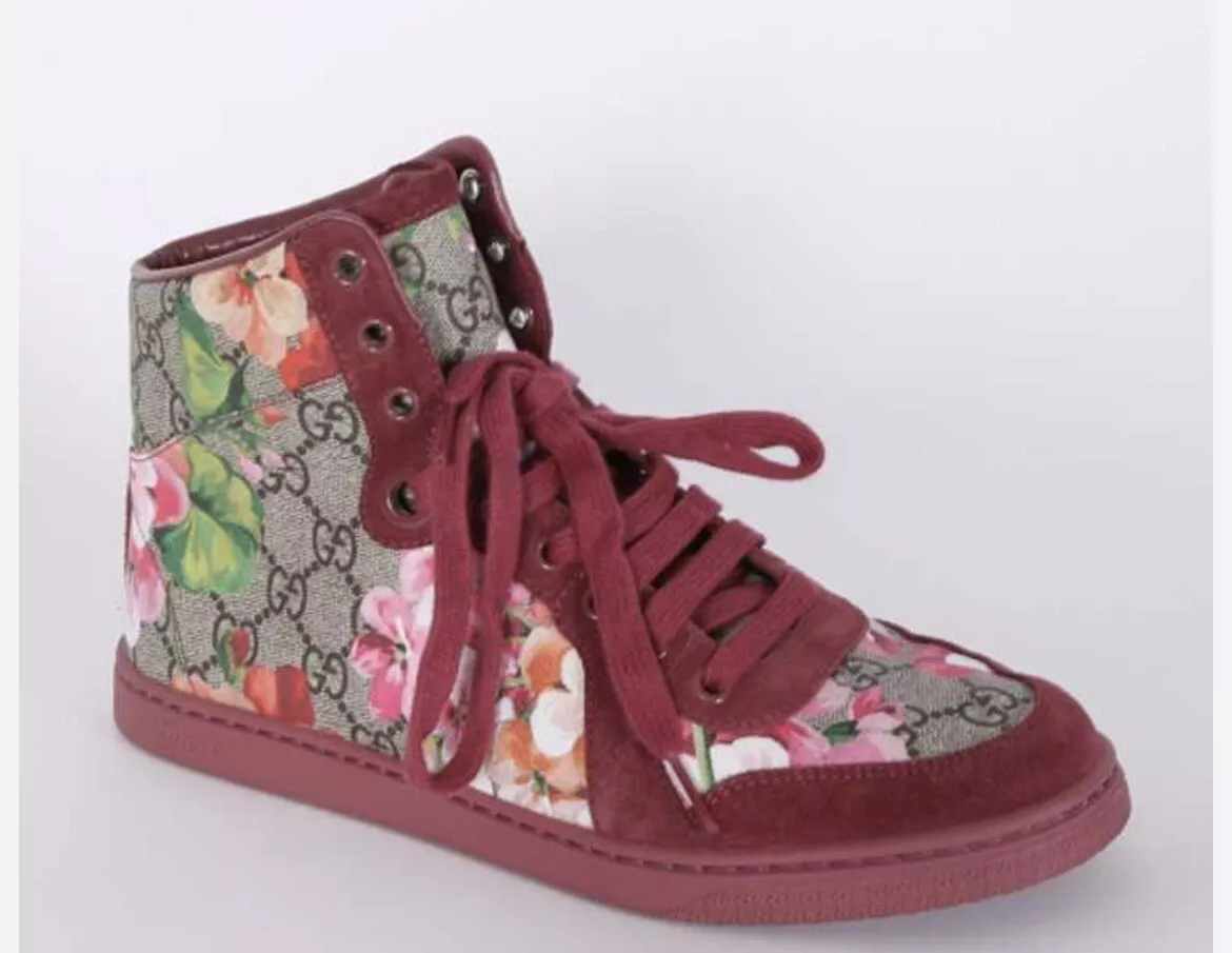 Baskets Gucci Bloom Burgundy GG Supreme toile et daim fleur de cerisier 36 eu