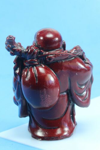Figura Buda Happy Smiling Caoba Resina Roja. ¡Nuevo! 3,5" de alto. - Imagen 4 de 5