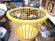 Vintage Harvest Gold Cage Round Laundry Basket Retro 1960-70s