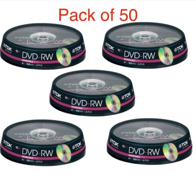 50x TDK Rohling DVD-RW Disc 4x 120min 4,7GB Video/Daten wiederbeschreibbar