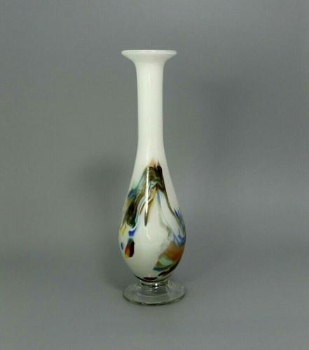 Vintage Milk Glass w Coloured Swirls Murano Footed Vase Ornament Home Decor - Picture 3 of 9