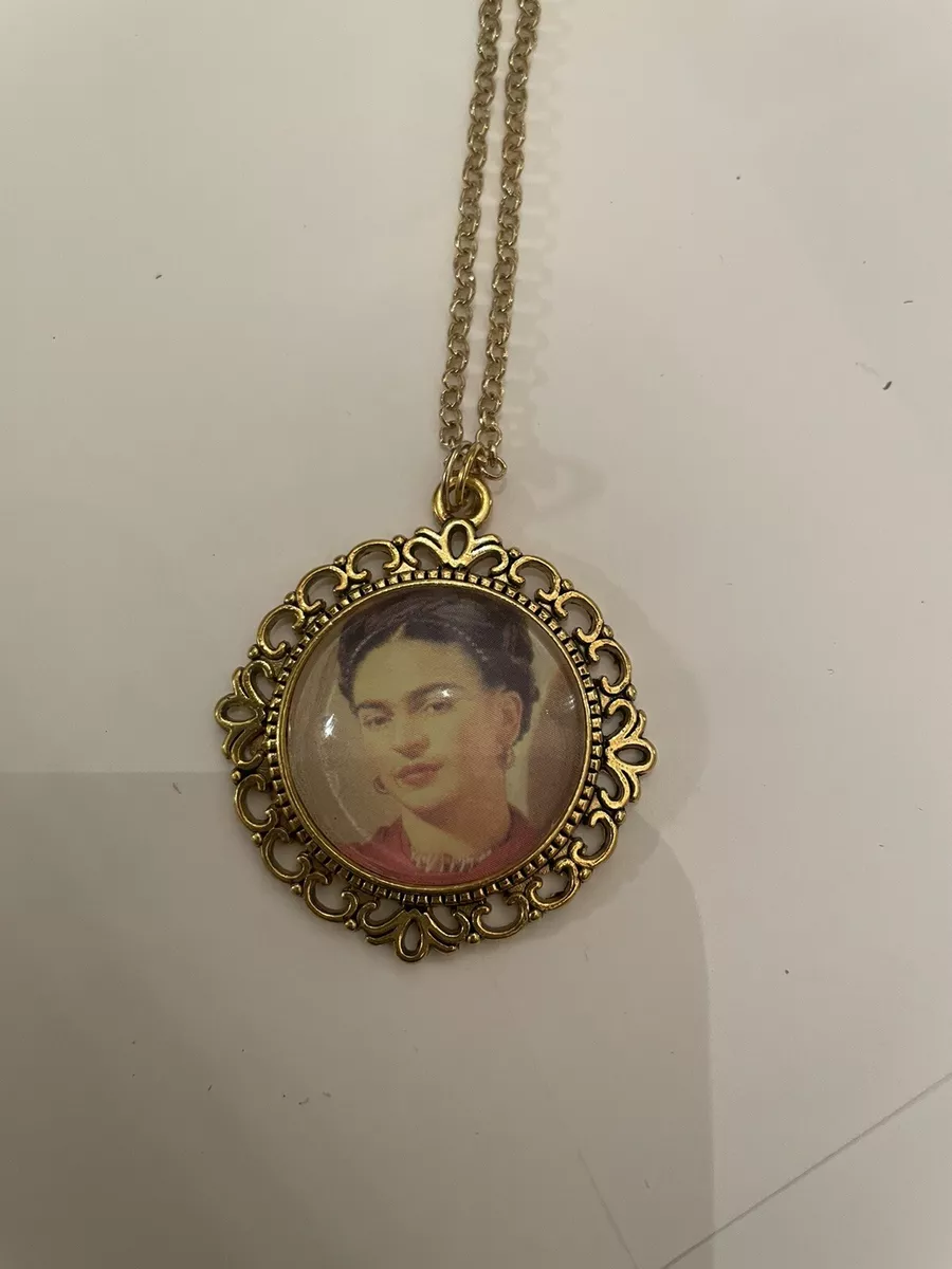 Retro Frida Kahlo Yellow Bloom Gold Filigree Pendant Necklace