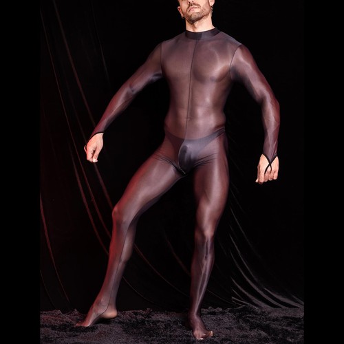 Men's See Through Smooth Bodystockings Stretchy Long Sleeve Full-body AU - Picture 6 of 46