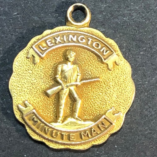 Lexington Minute Man Figural 10K? Gold Pendant Medal Medallion Vintage 16mm - 第 1/5 張圖片