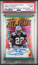 2022 Panini Contenders Optic Emmitt Smith All-Time Auto /10 Green Pulsar PSA 9