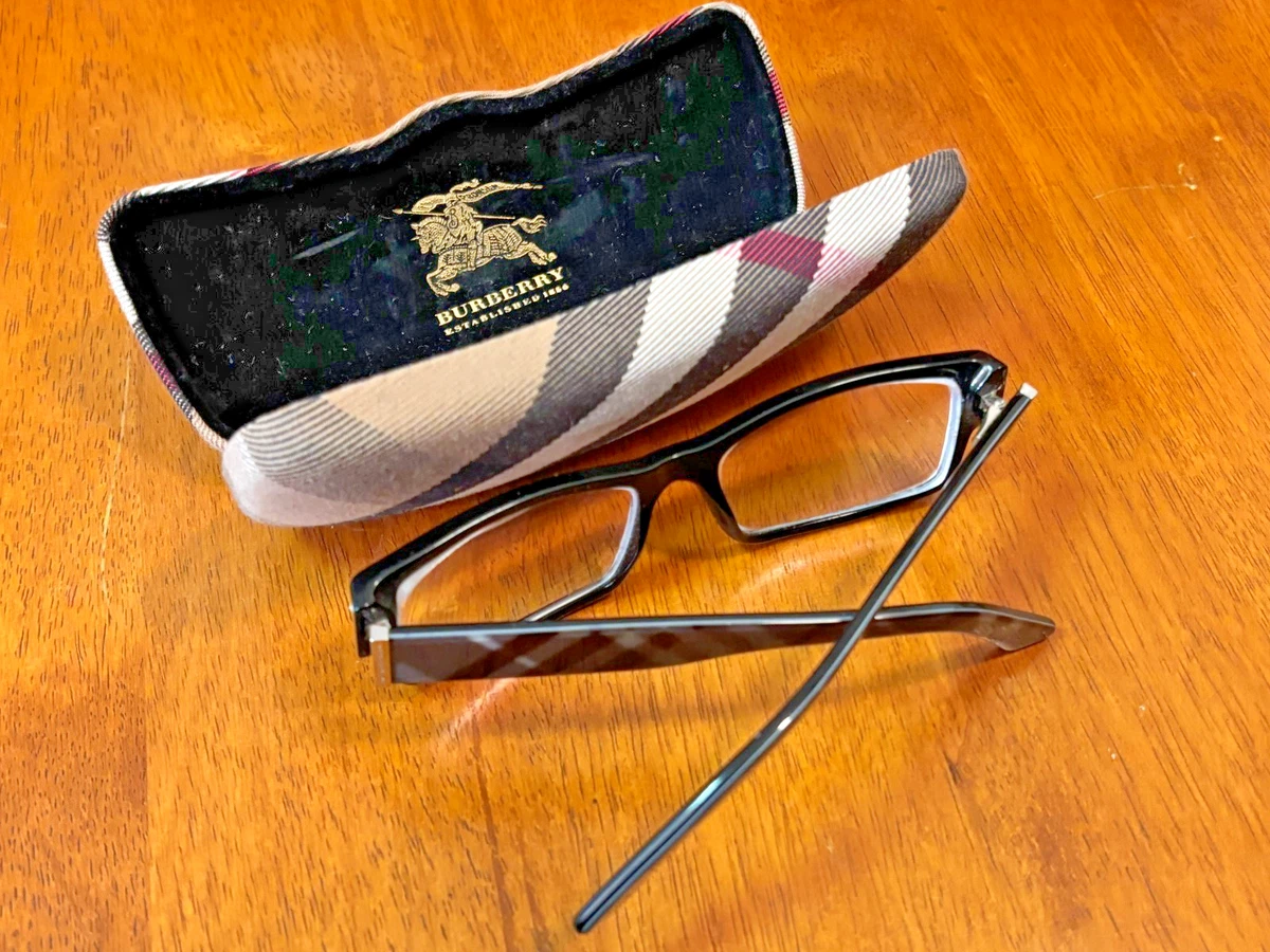 Burberry Glasses B 2091 3001 54017 140 Black Plastic Grey Plaid Arms Nova Check Burberry Glasses FRAMES ONLY Black Acetate Nova Check Plaid  main image 4