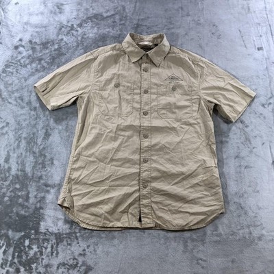 Deus Ex Machina Shirt Mens Small Beige Service Poplin Short Sleeve Cotton Button