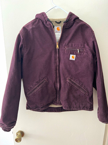 Carhartt Women’s Hooded Lined Zip Work Jacket Purple Relaxed Fit Size M