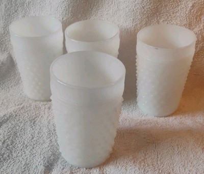 Vintage Anchor Hocking Milk Glass Hobnail Tumblers Set Of 4 White Mcm Glasses...