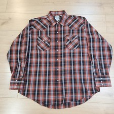Ely Cattleman Western Shirt Mens XL Red Plaid Pearl Snap Long Sleeve Cowboy