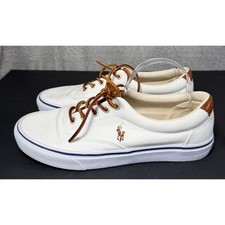 Polo Ralph Lauren Keaton-Pony Tenis Para Hombres 11.5 Blanco Lona Cuero Cordones