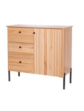 Commode en bois, armoire en hêtre massif 93×41×88 cm avec 3 tiroirs et 1 porte