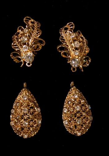 Jose Maria Barrera Avon Gold Clip Ohrringe 2 Looks Elegant Strass Filigran - Bild 2 von 18
