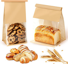 Bakery-Grade Bread & Cookie Bags, 2-Size 25PCS Luxury Brown Paper Bags with Clea