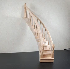 Dollhouse Left Curved Staircase Assembled 1:12 Scale Miniature Stairs Steps
