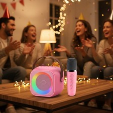 Karaoke Machine with 2 Wireless Mics  Colorful Lights - Family Fun Experience 