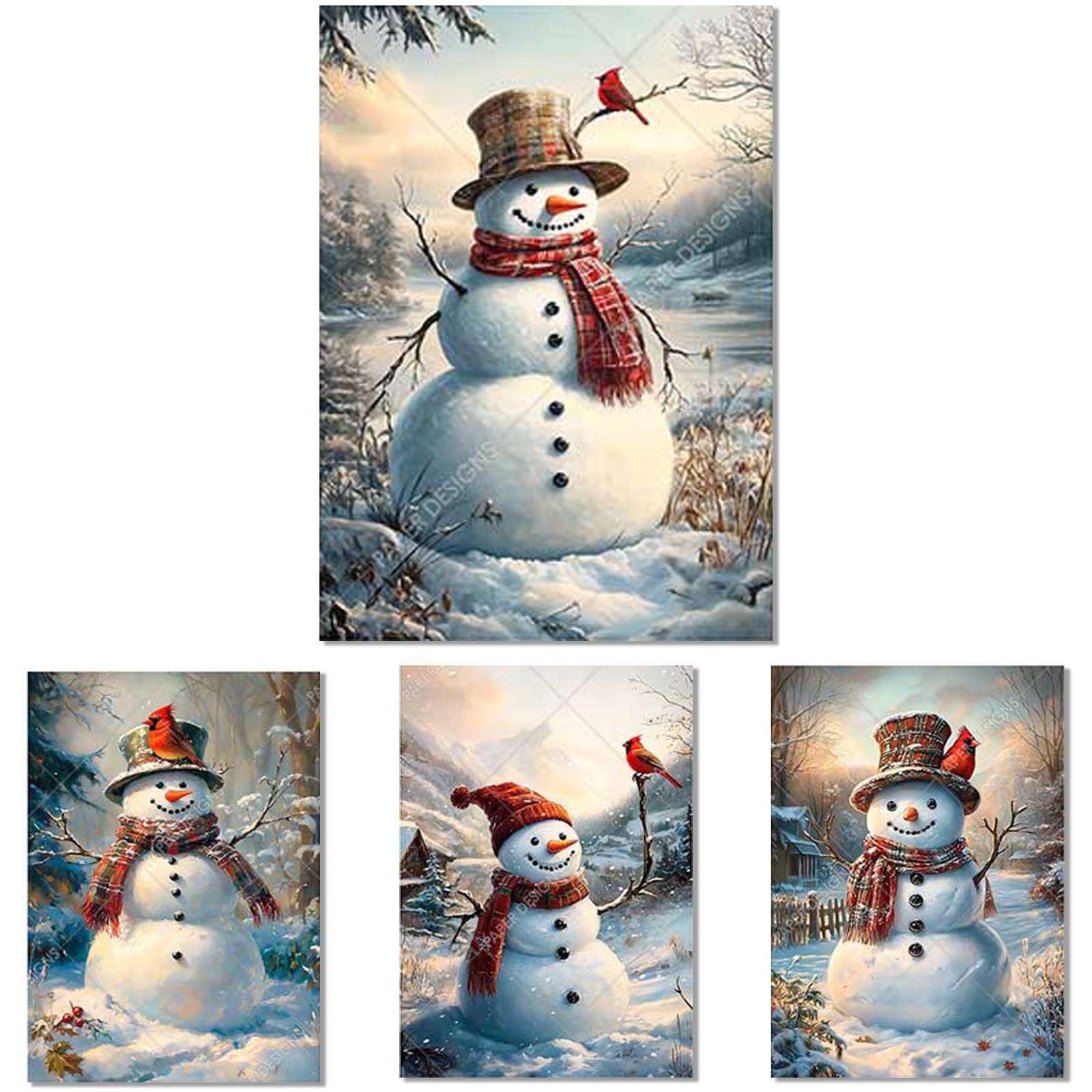 A4 Decoupage Paper 4 CHRISTMAS SNOWMEN Paper Designs Italy Rice Paper Craft