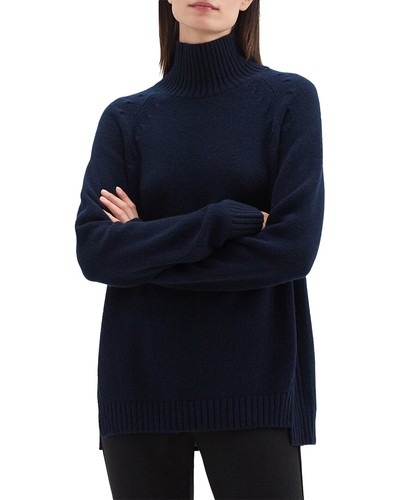 Theory Seitenripp Rollkragen Wollpullover Damen Blau M