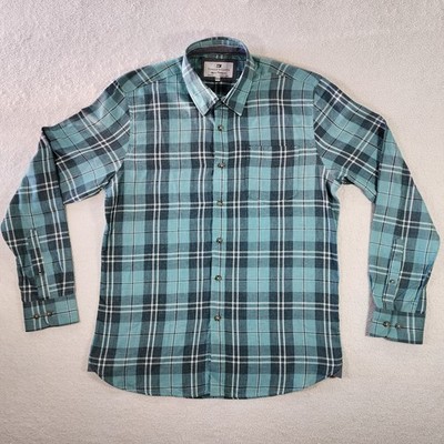 Men's Dress Shirt Green Blue Button Down Up Medium Casual Work Event Business